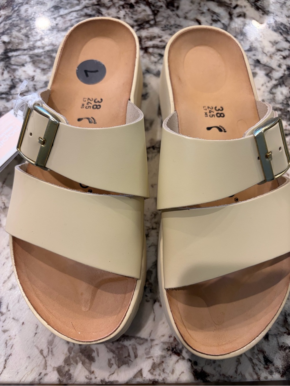 Birkenstock Women's Cream Two-Strap Slide Sandals with Buckle
